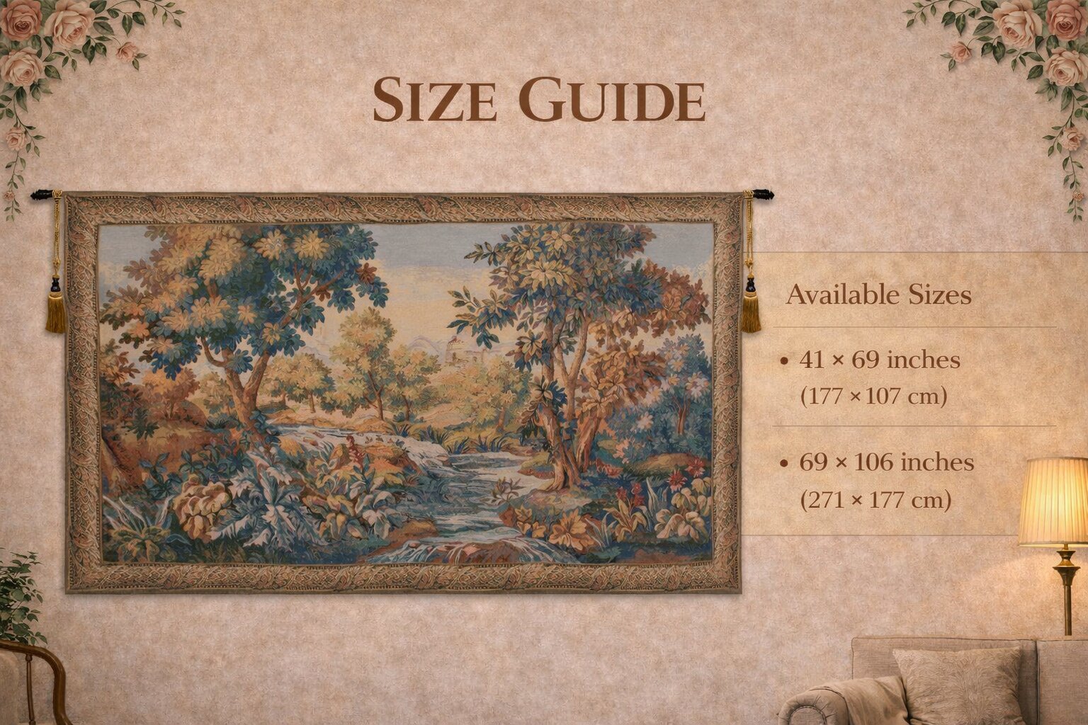 Verdure Aubusson Tapestry Wall Hanging 69 x 106 in French Forest Landscape Jacquard Woven Traditional Wall Art Home Decor