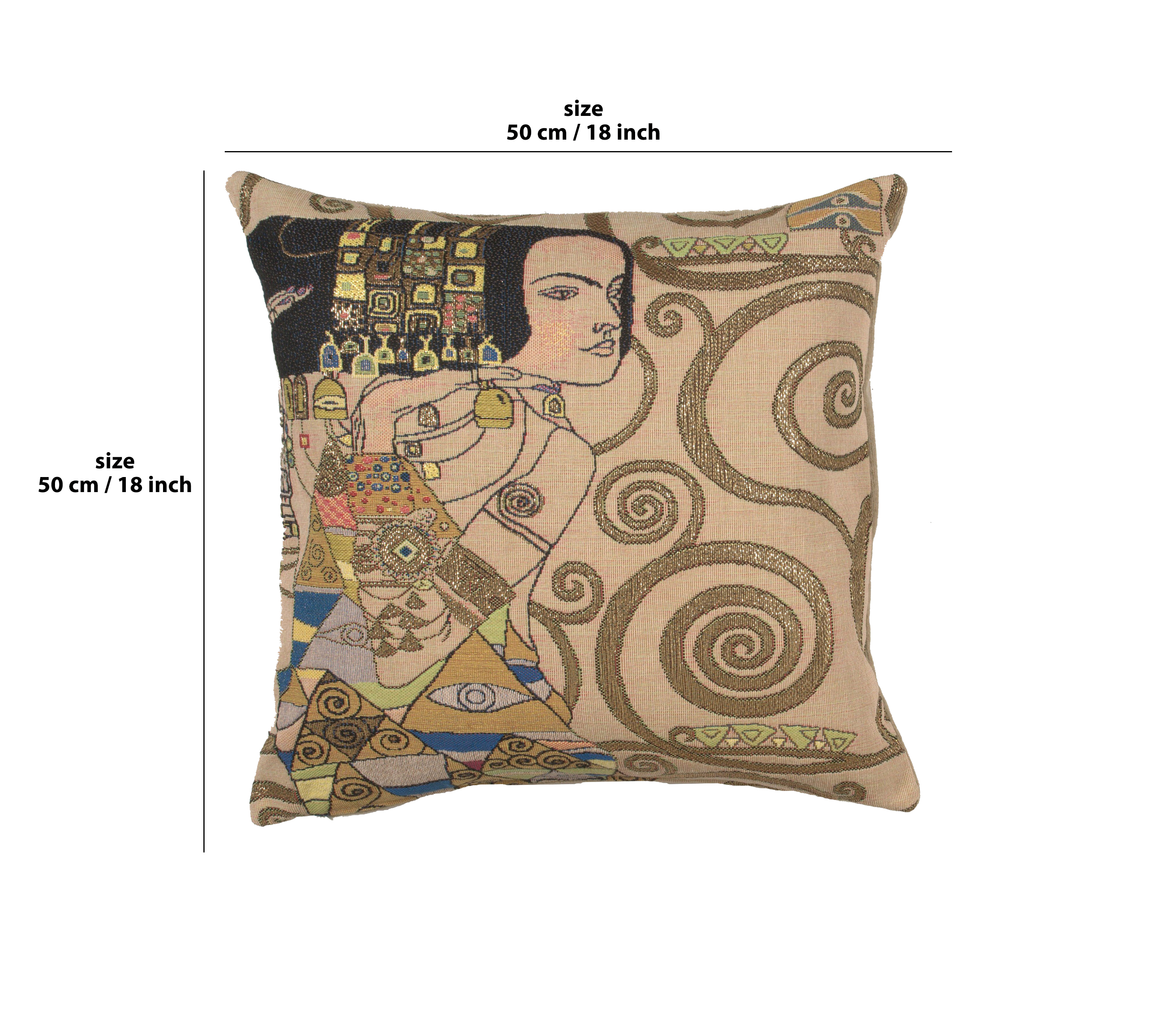 Gustav Klimt L'Attente Jour Tapestry Pillow Cover 18x18 Inch Cotton Jacquard Woven Cushion Cover