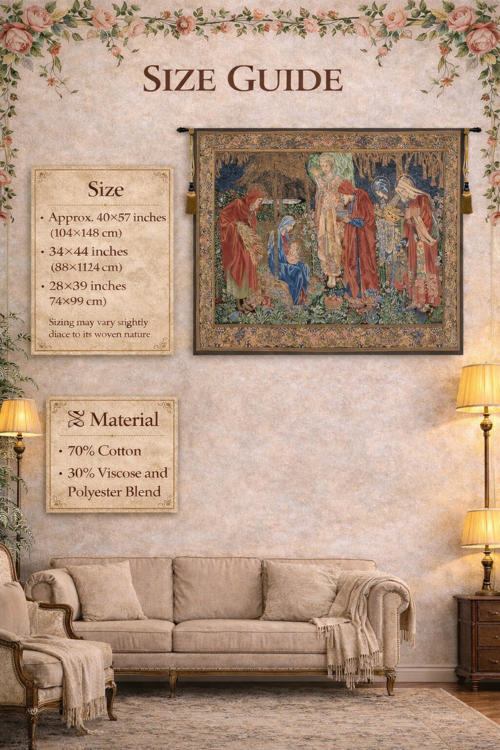 Edward Burne Jones Adoration of the Magi 1 Tapestry Wall Hanging 28 x 39 in Pre-Raphaelite Religious Jacquard Woven Wall Art