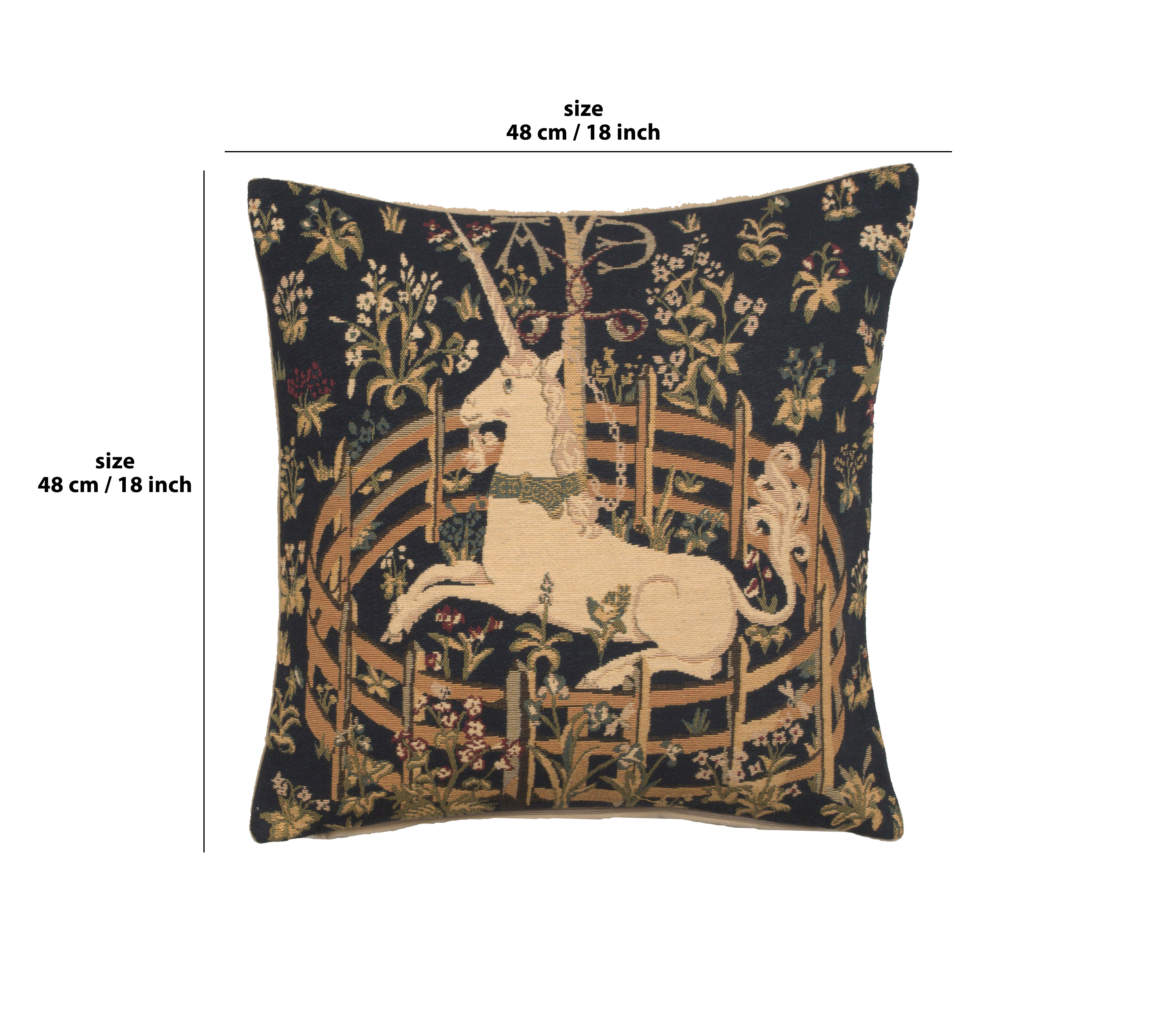 Medieval Captive Unicorn Vintage Tapestry Pillow Cover 18x18 Inch Cotton Jacquard Woven Cushion Cover