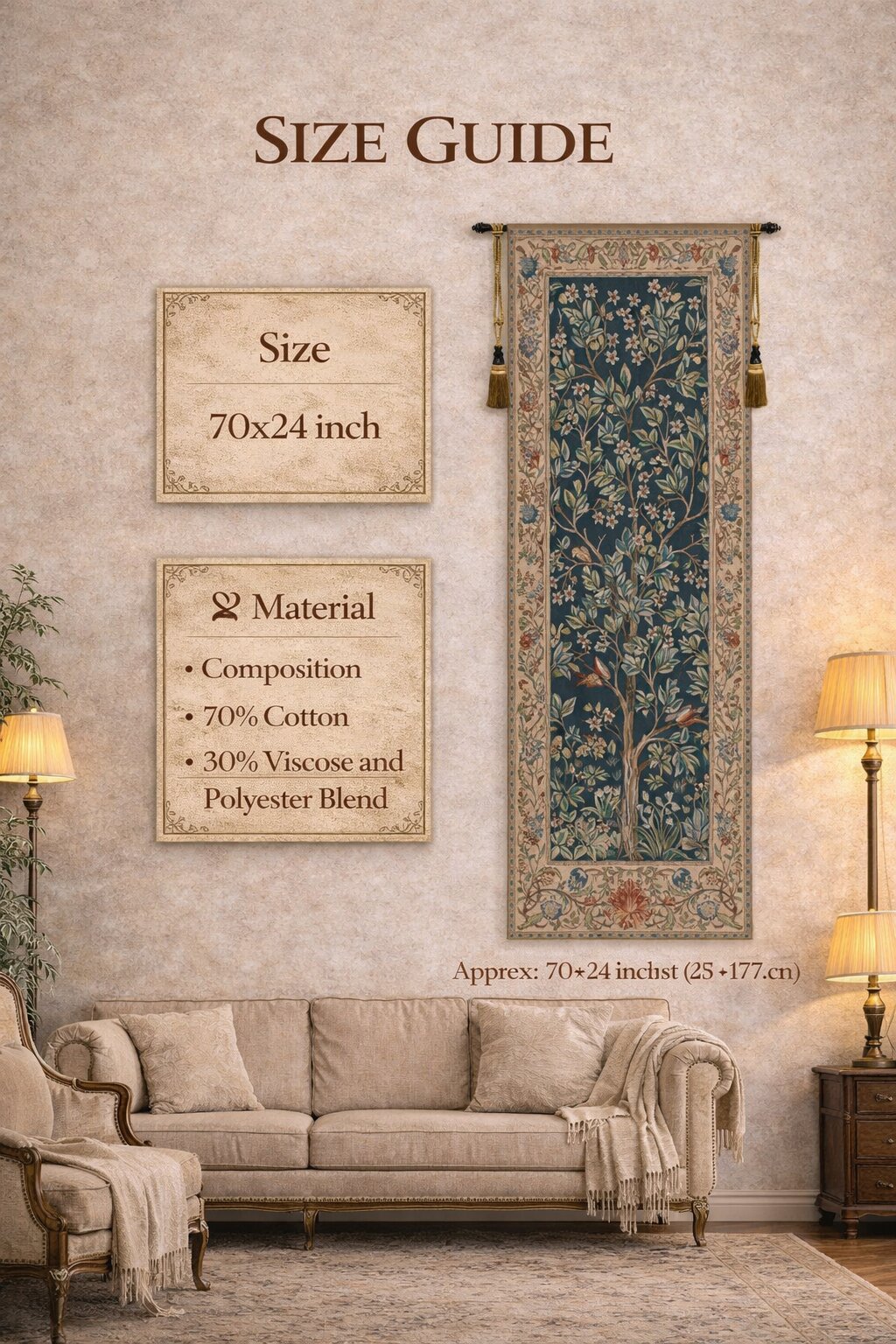 William Morris The Tree of Life Portiere Tapestry Wall Hanging 70 x 24 in Arts and Crafts Botanical Jacquard Woven Wall Art