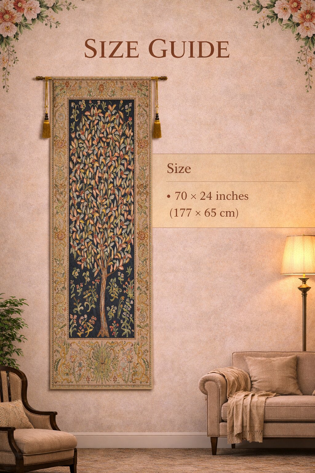 William Morris The Pastel Tree Portiere Tapestry Wall Hanging 70 x 24 in Arts and Crafts Botanical Jacquard Woven Wall Art