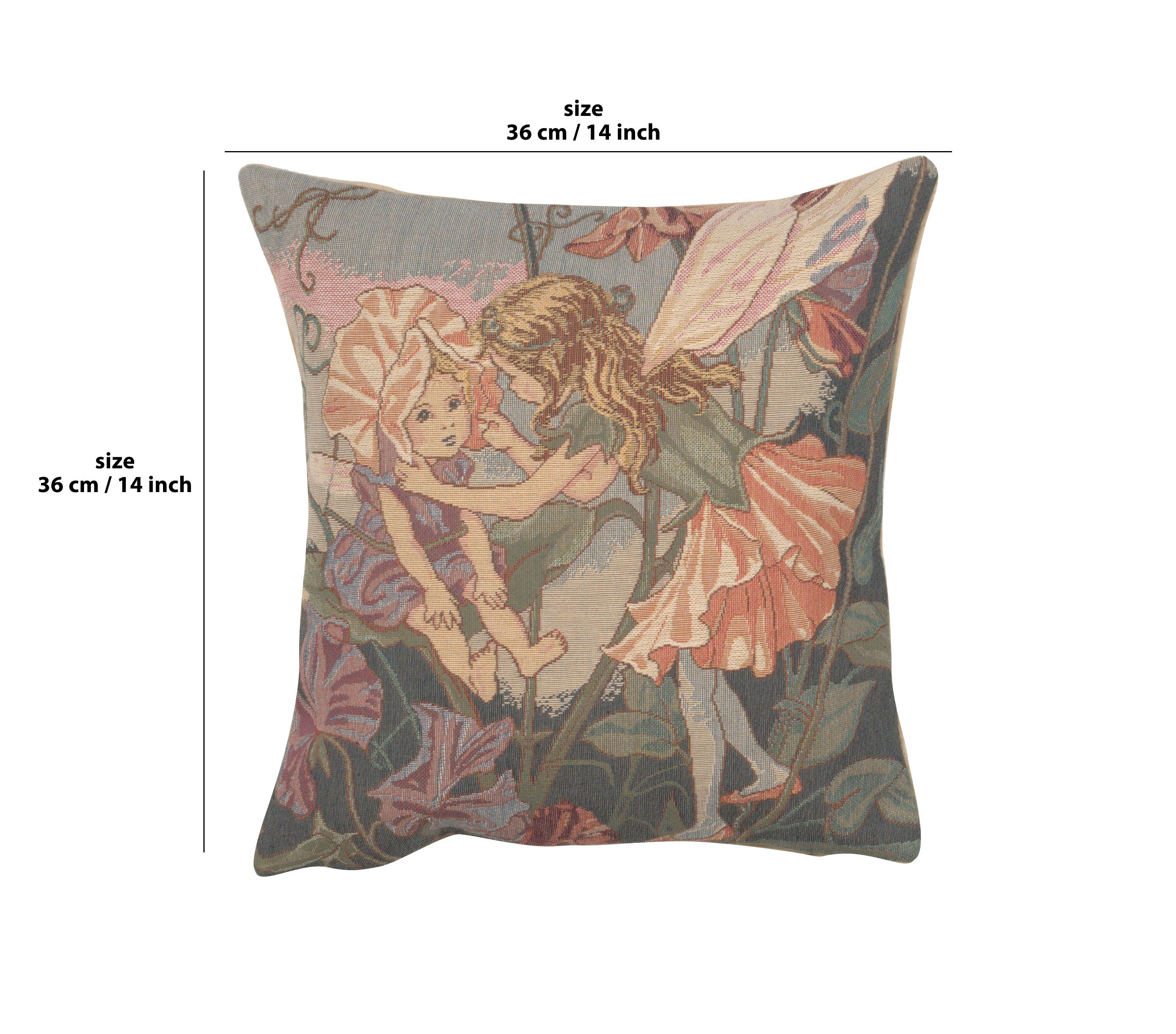 Cicely Mary Barker Sweet Pea Fairy Tapestry Pillow Cover 14x14 Inch Cotton Jacquard Woven Cushion Cover