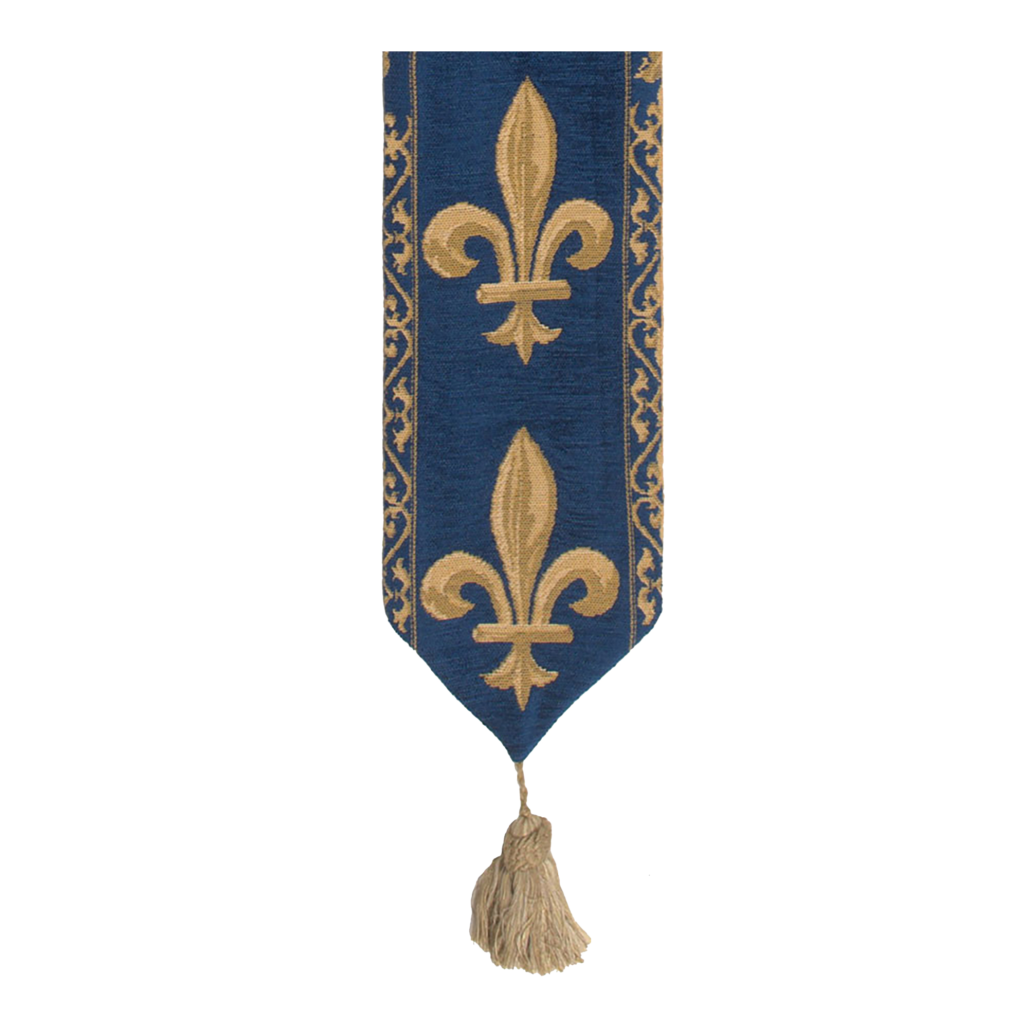 Fleur De Lys Blue I European Bell Pull 44 x 6 in Heraldic Jacquard Woven Traditional Decorative Home Decor