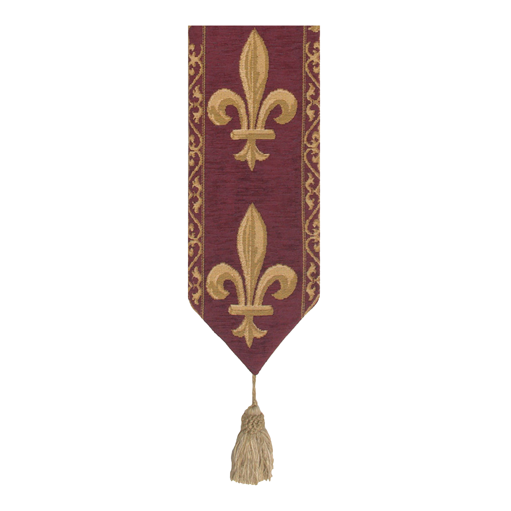 Fleur De Lys Red I Belgian Tapestry Bell Pull 44 x 6 in Heraldic Jacquard Woven European Decor