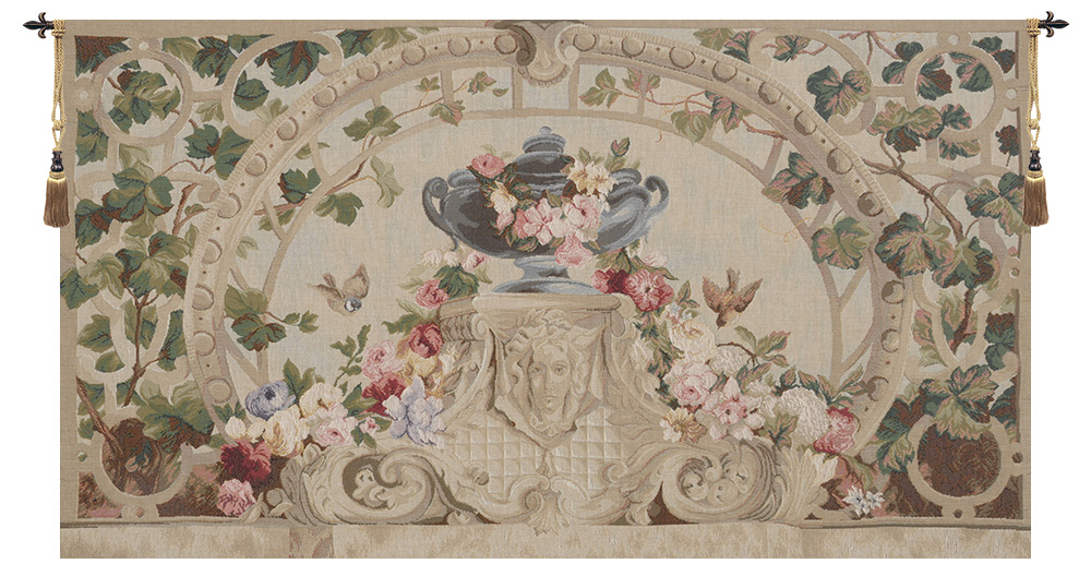 Beauvais Green Leaves No Border Floral Tapestry Wall Hanging 30 x 50 in Botanical Jacquard Woven French Wall Art