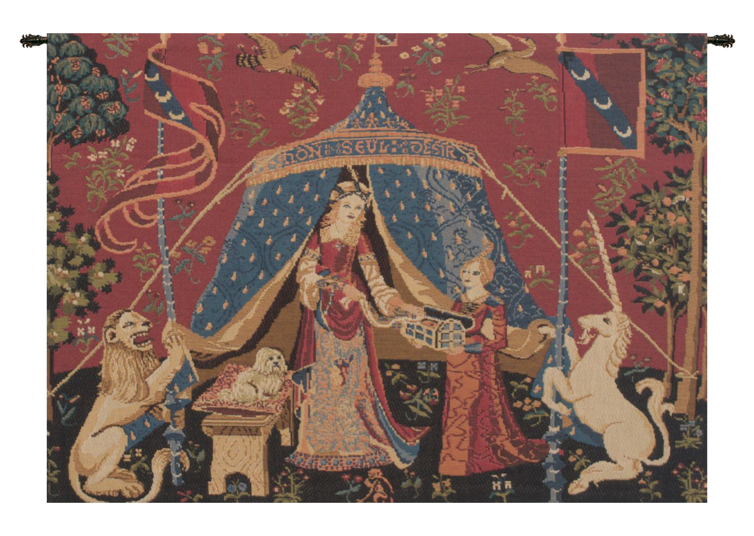 Medieval Desire A Mon Seul Desir Vintage Tapestry Wall Hanging 18 x 24 in Lady Unicorn Jacquard Woven Wall Art