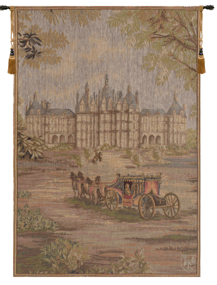 Verdure Chateau Carriage French Tapestry Wall Hanging 28x19 Inch Cotton Jacquard Woven Wall Tapestry