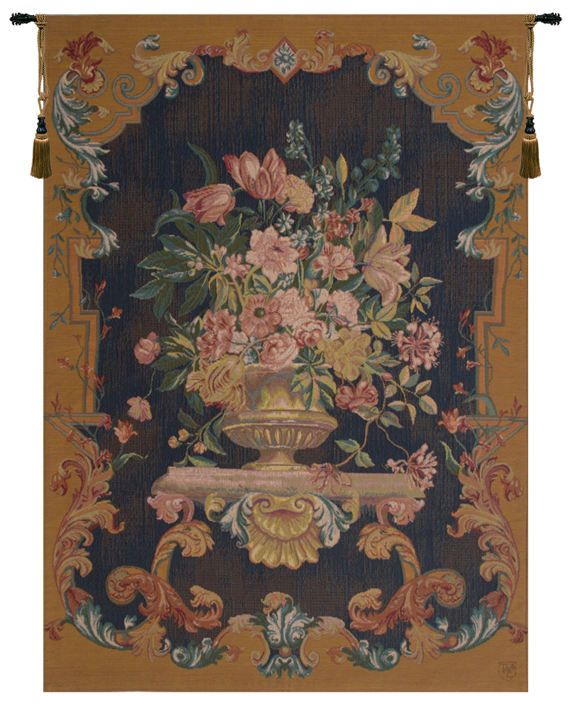 Bouquet XVIII in Bleu French Tapestry Wall Hanging 58x44 Inch Cotton Jacquard Woven Wall Tapestry