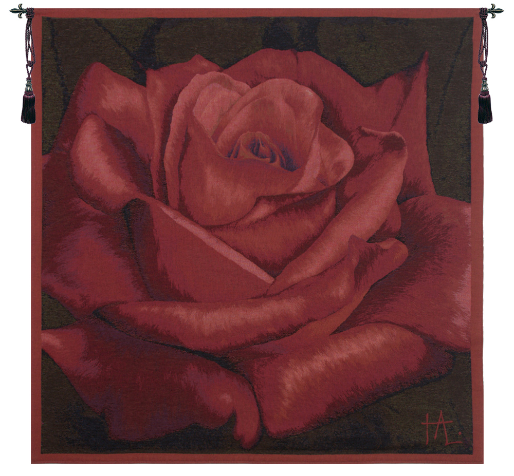 Pierre Joseph Redoute Rose Rouge French Tapestry Wall Hanging 57x57 Inch Cotton Jacquard Woven Wall Tapestry