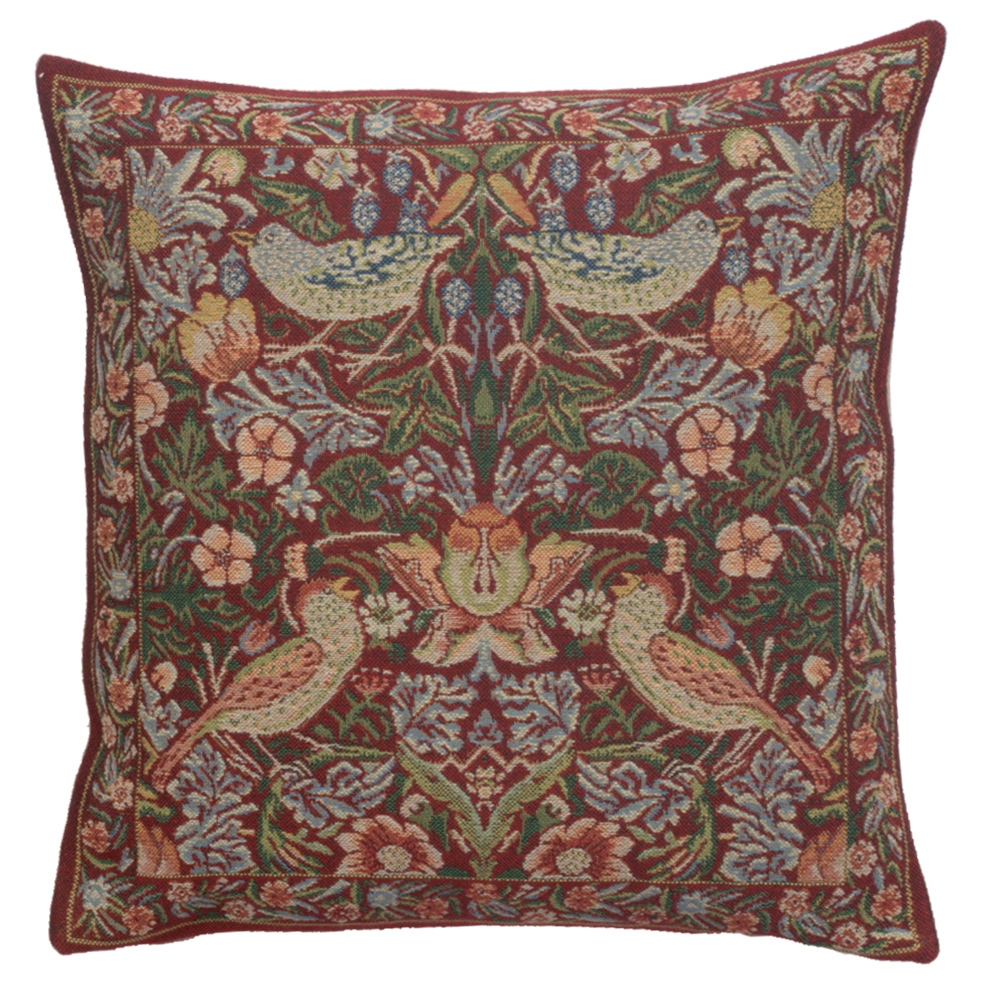 Red Strawberry Belgian Tapestry Pillow Cover 16x16 inch Cotton Jacquard Woven Cushion Cover