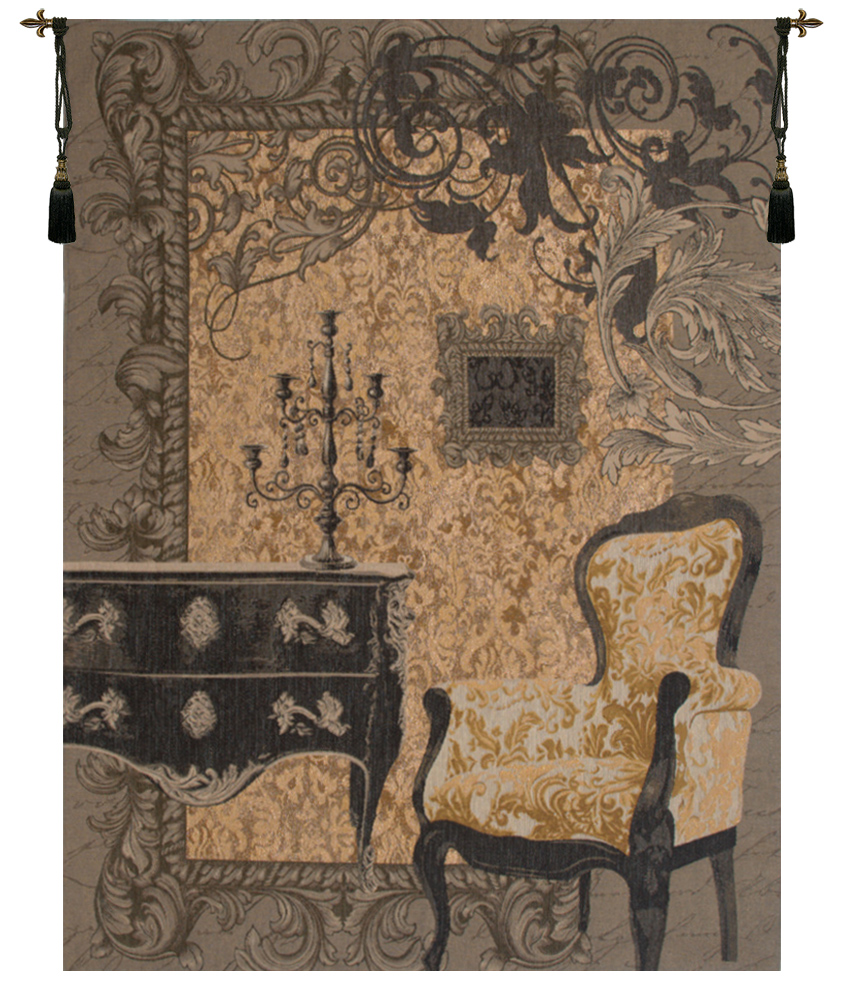 Mobilier Louis XVI Gold French Tapestry Wall Hanging 58x44 Inch Cotton Jacquard Woven Wall Tapestry