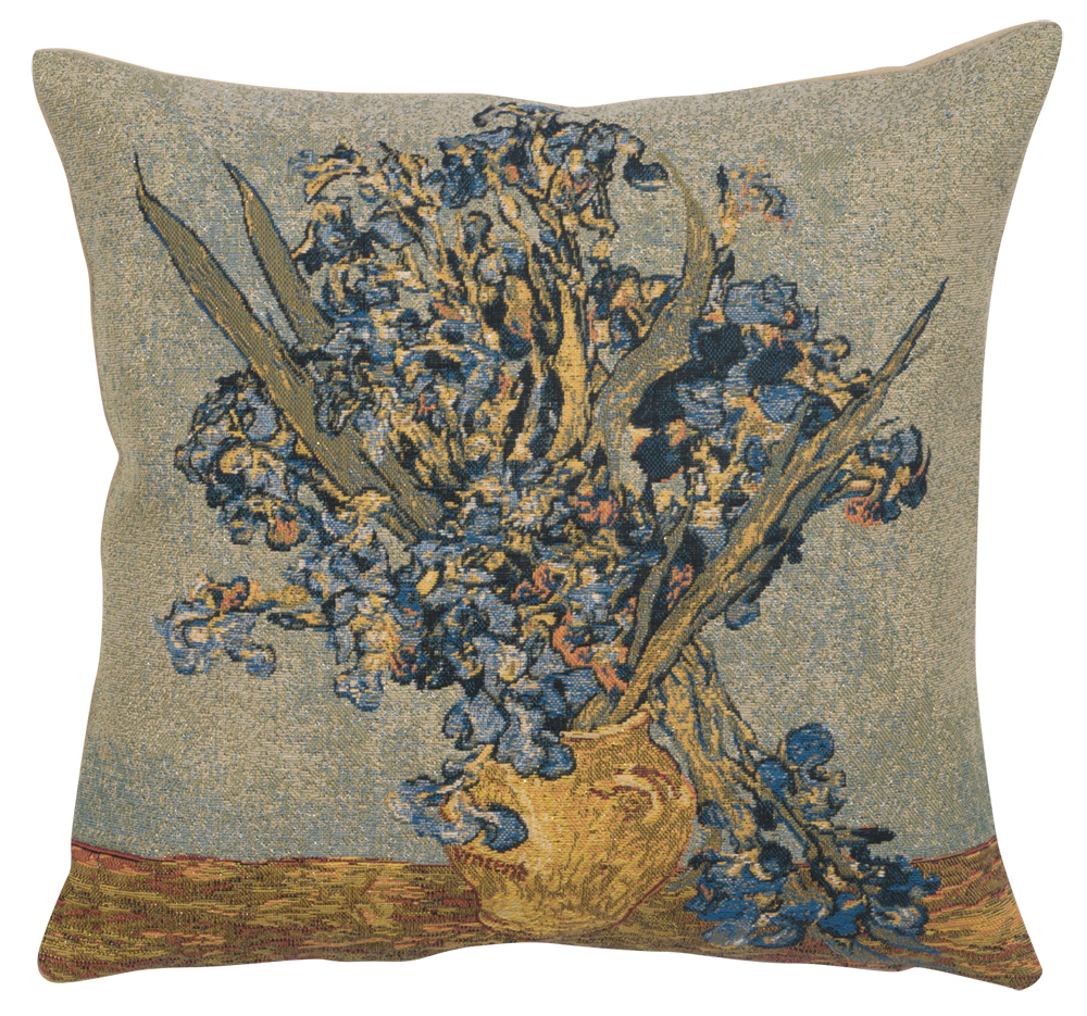 Vincent Van Gogh Vase Iris Tapestry Pillow Cover 18x18 Inch Cotton Jacquard Woven Cushion Cover