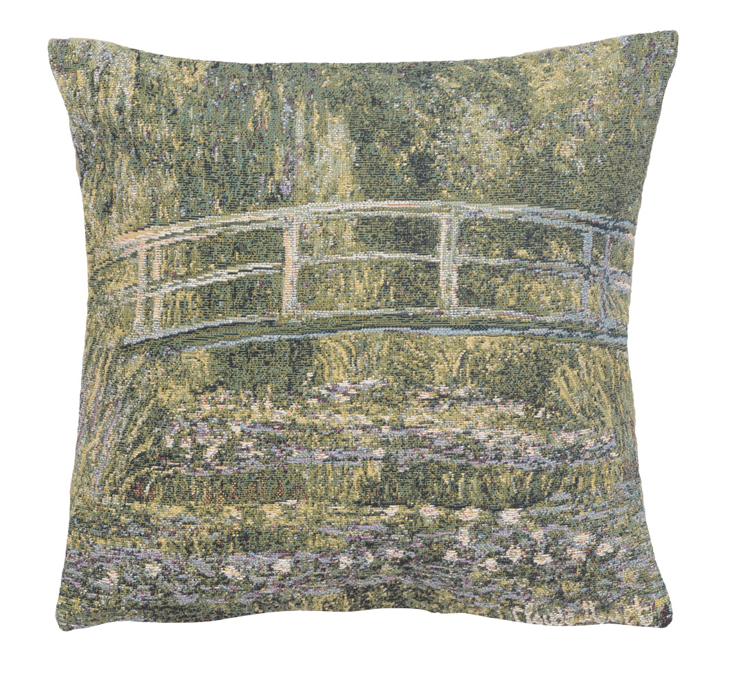 Claude Monet Bridge at Giverny Tapestry Pillow Cover 13x13 Inch Cotton Jacquard Woven Cushion Cover