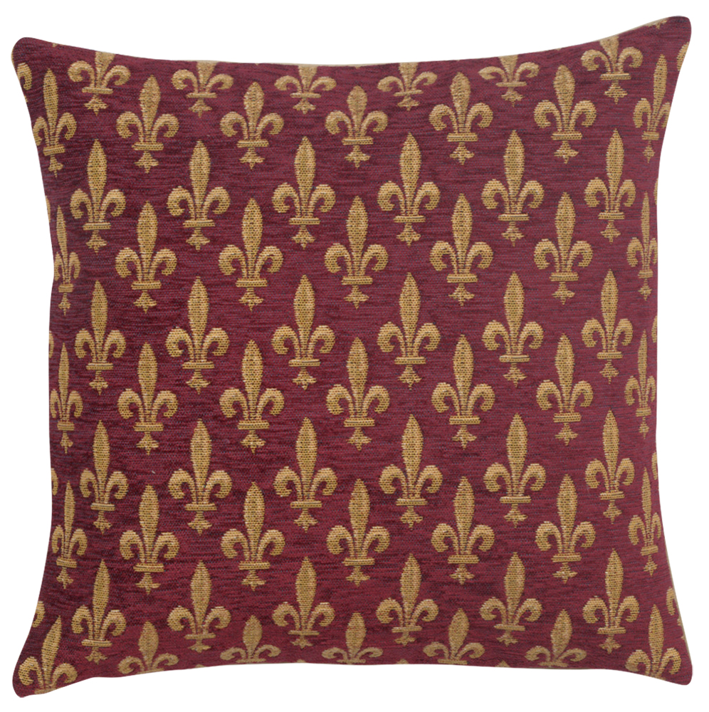 Napoleon Fleur de Lys Rouge Tapestry Pillow Cover 18x18 Inch Cotton Jacquard Woven Cushion Cover