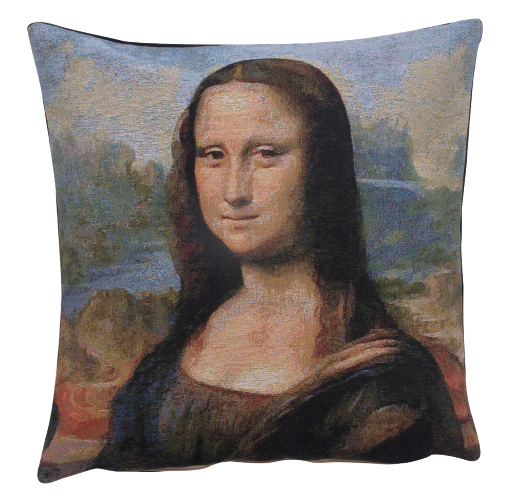Leonardo da Vinci Mona Lisa II Tapestry Pillow Cover 18x18 Inch Cotton Jacquard Woven Cushion Cover