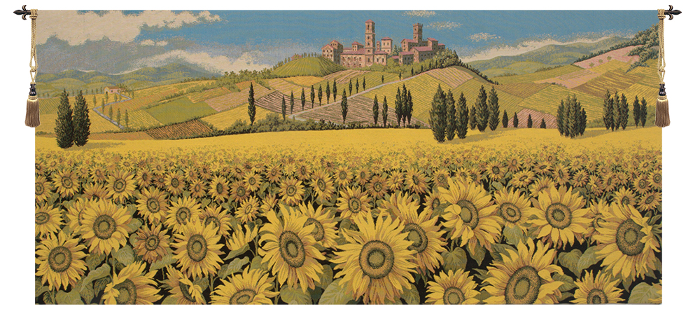 Alberto Passini Tuscan Sunflower Wide Landscape Italian Tapestry Wall Hanging 25x53 Inch Cotton Jacquard Woven Wall Tapestry
