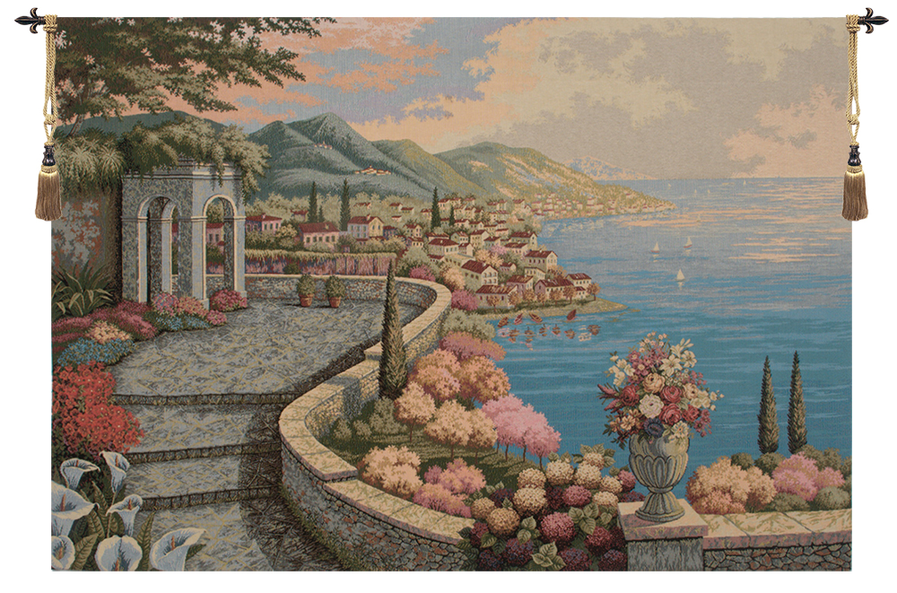 Alberto Passini Promenade by the Lake Italian Tapestry Wall Hanging 26x53 Inch Cotton Jacquard Woven Wall Tapestry