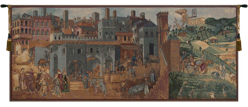 Allegoria Del Buon Governo Italian Tapestry Wall Hanging 26 X 62 Inch Medieval Allegory Renaissance Jacquard Woven Wall Art