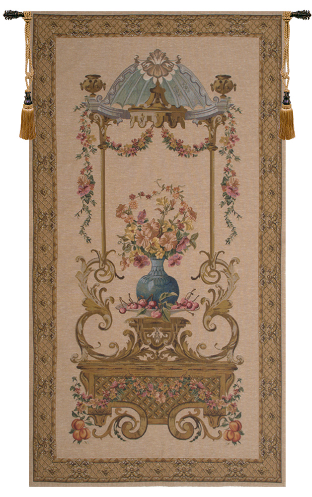 Floral Vase in a Gazebo European Tapestry Wall Hanging 63x35 Inch Cotton Jacquard Woven Wall Tapestry