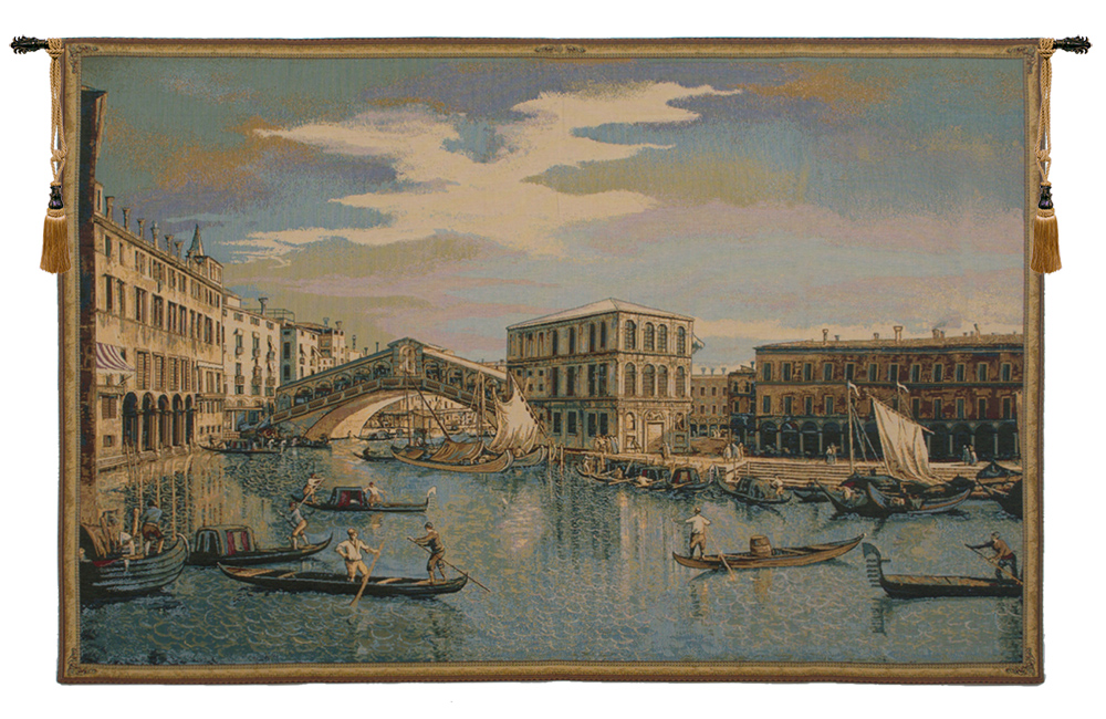 Alberto Passini The Rialto Bridge Italian Tapestry Wall Hanging 24x34 Inch Cotton Jacquard Woven Wall Tapestry