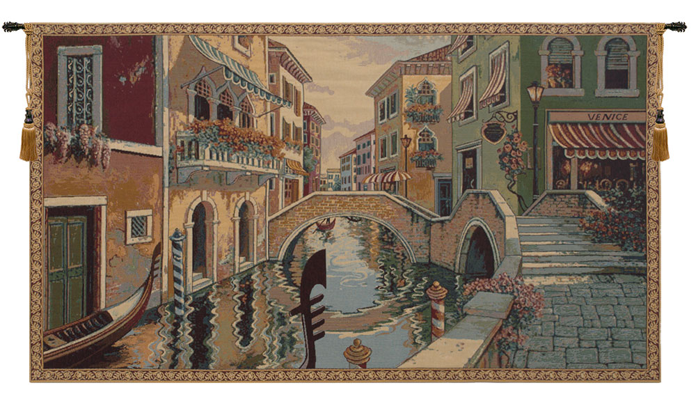 Alberto Passini Canale Veneziano Italian Tapestry Wall Hanging 26x46 Inch Cotton Jacquard Woven Wall Tapestry