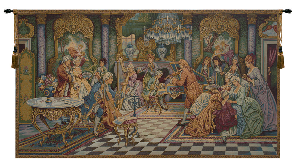 Francois Boucher Concerto Grande Tapestry Wall Hanging 26 x 47 in Rococo Music Scene Jacquard Woven Wall Art