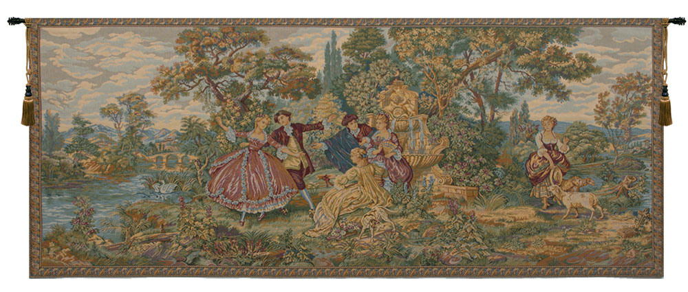 Francois Boucher Minuetto Grande Sports Tapestry Wall Hanging 26 x 64 in Rococo Dance Scene Jacquard Woven Wall Art