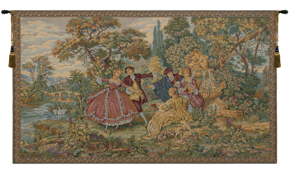 Francois Boucher Minuetto Piccolo Tapestry Wall Hanging 26 x 45 in Rococo Dance Scene Jacquard Woven Wall Art