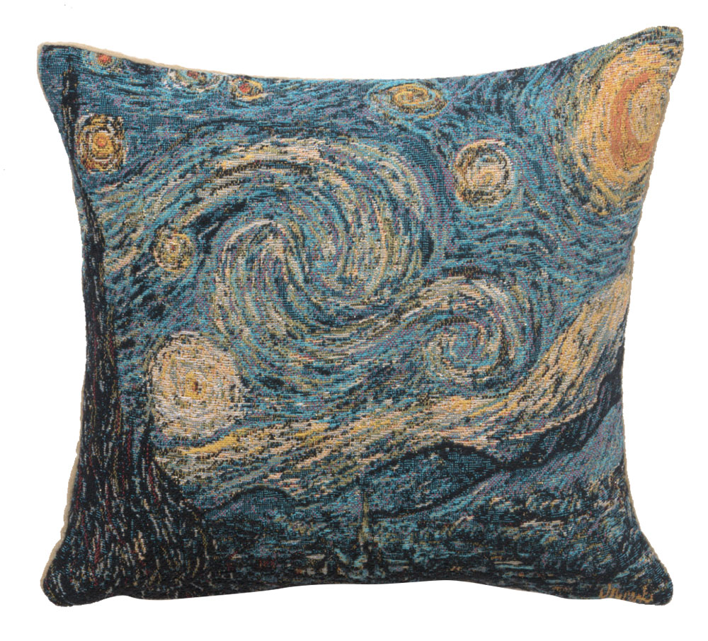 Vincent Van Gogh Starry Night Small Tapestry Pillow Cover 14x14 Inch Cotton Jacquard Woven Cushion Cover