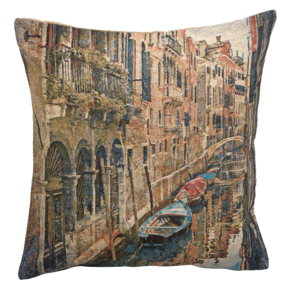 Vintage Venice Large Tapestry Pillow Cover 18x18 Inch Cotton Jacquard Woven Cushion Cover