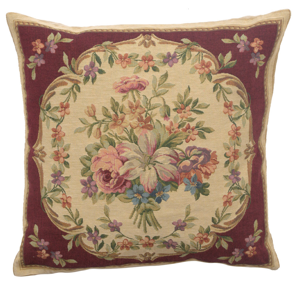 Floral Bouquet Red Tapestry Pillow Cover 18x18 Inch Cotton Jacquard Woven Cushion Cover