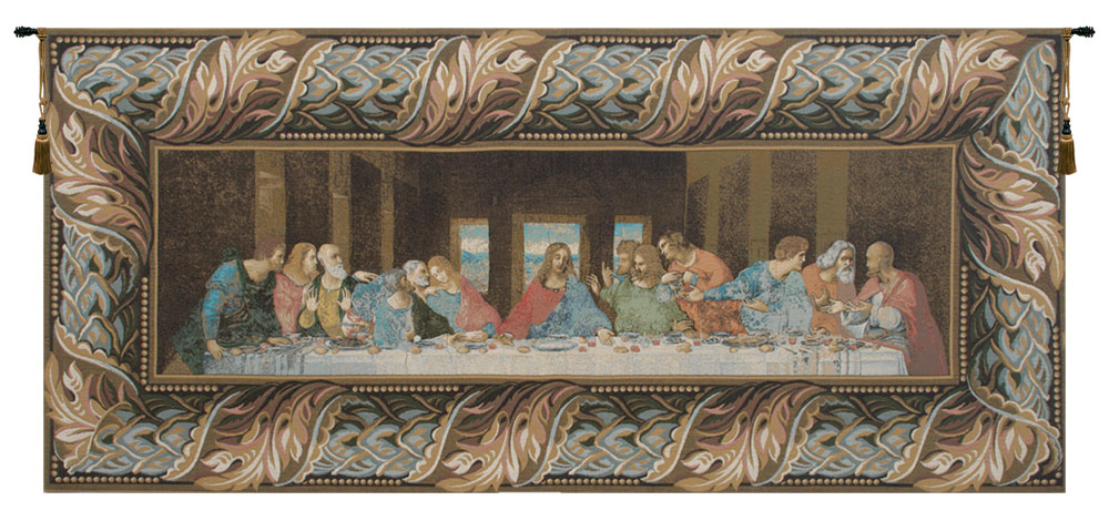 Leonardo da Vinci Last Supper Border Vintage Tapestry Wall Hanging 25 x 56 Christian Renaissance Religious Jacquard Woven Wall Art