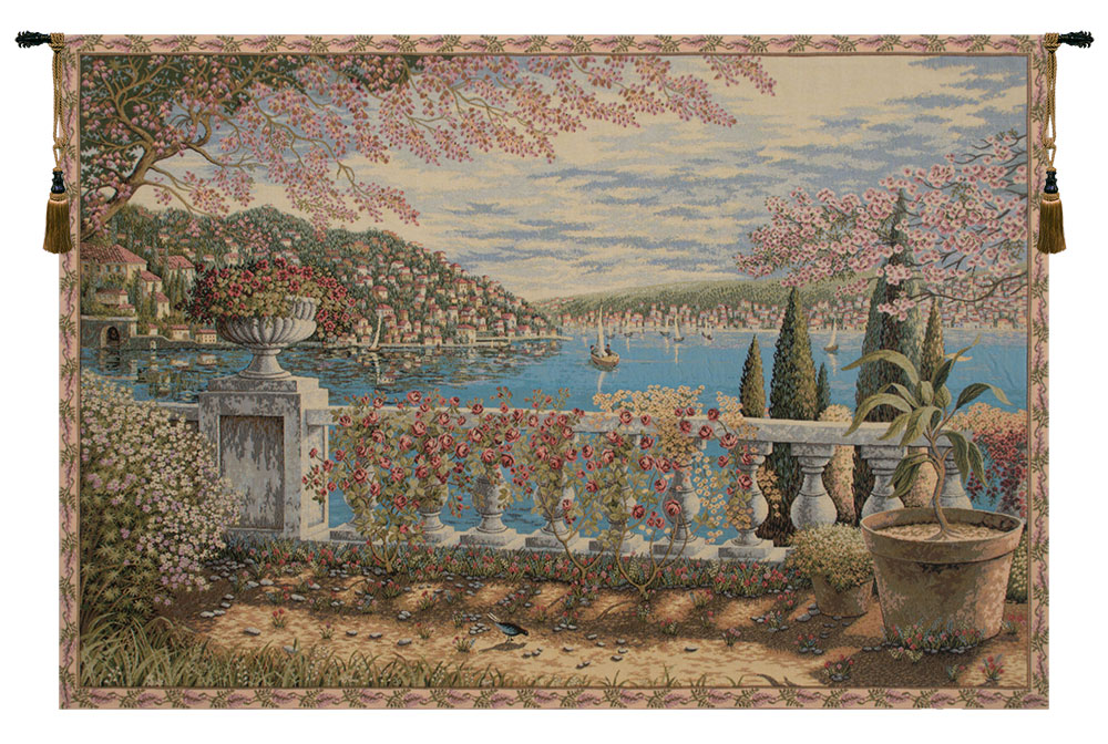 Alberto Passini Giardino Sul Lago Italian Tapestry Wall Hanging 34x53 Inch Cotton Jacquard Woven Wall Tapestry