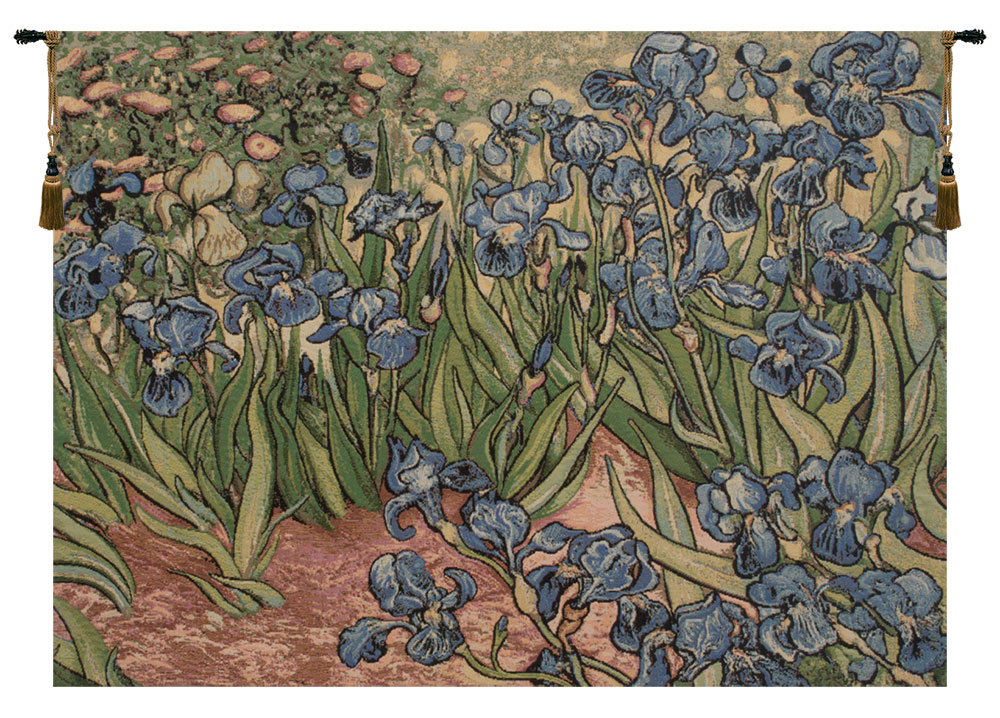 Vincent Van Gogh Iris Small Vintage Tapestry Wall Hanging 25 x 35 in Floral Impressionist Jacquard Woven Wall Art