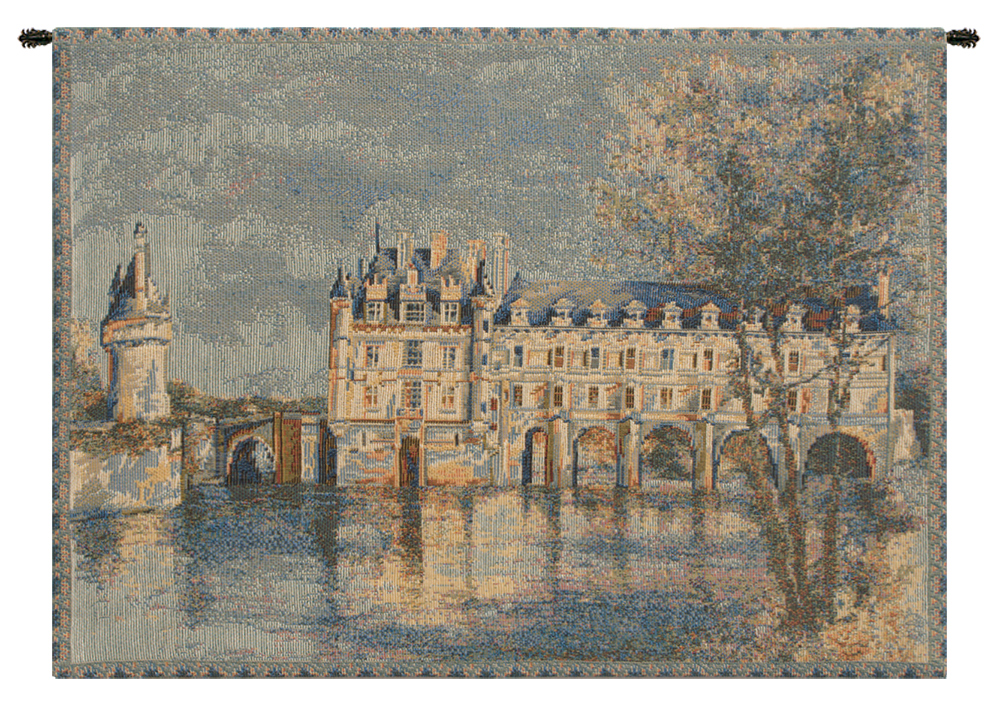 Chenonceau Castle Small European Tapestry Wall Hanging 14x19 Inch Cotton Jacquard Woven Wall Tapestry