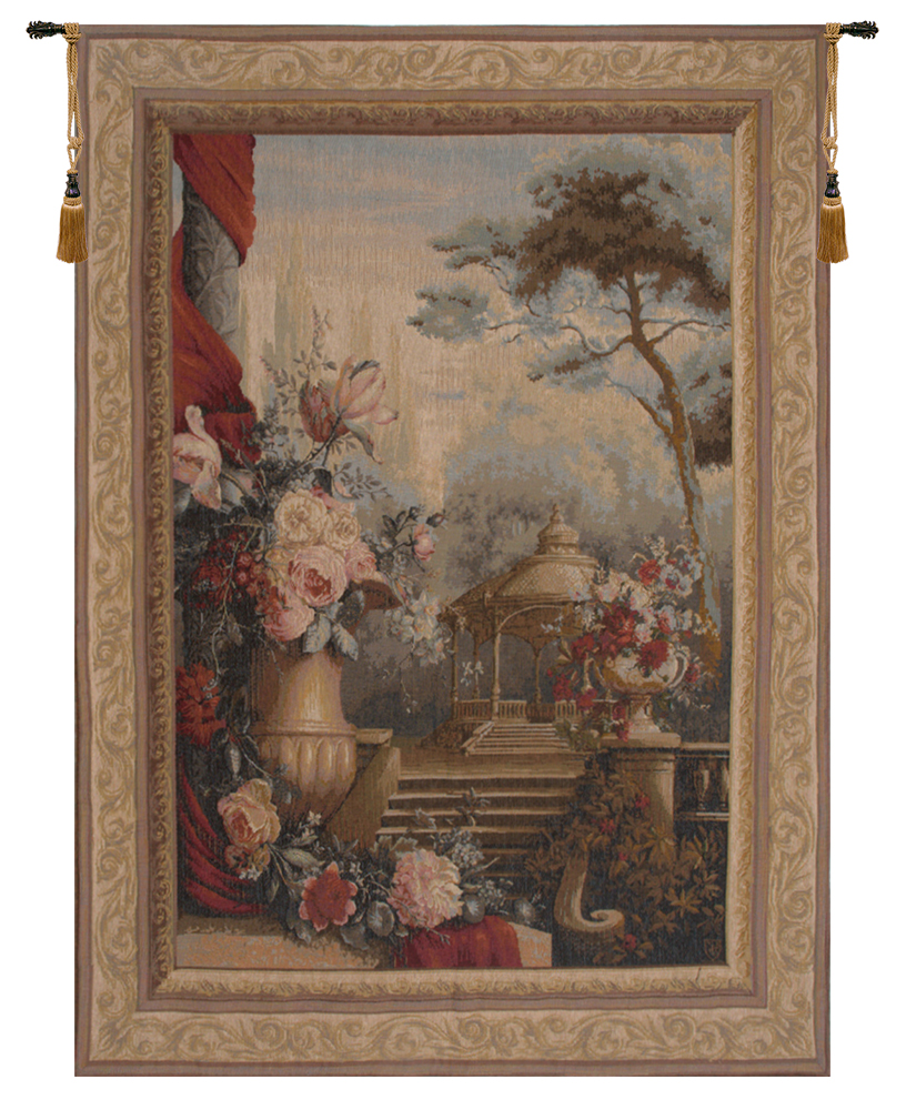 Bouquet Jardin Gazebo French Tapestry Wall Hanging 57x41 Inch Cotton Jacquard Woven Wall Tapestry