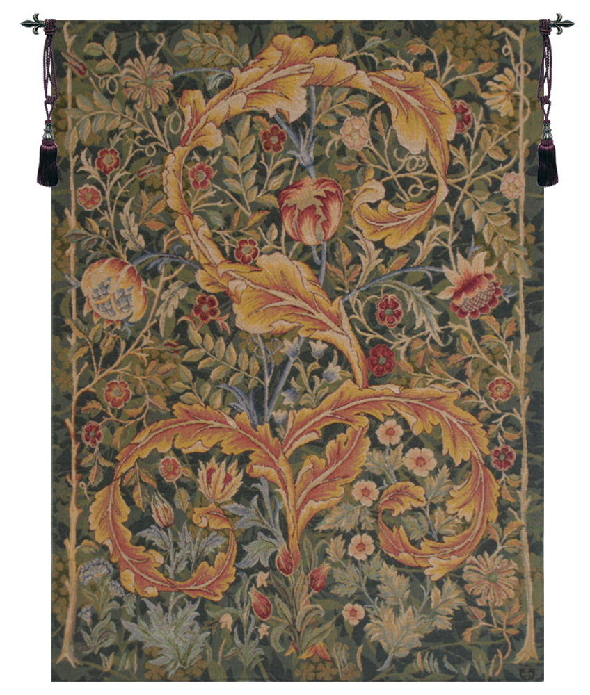 William Morris Acanthe Green Medium Tapestry Wall Hanging 58 x 28 in Arts and Crafts Acanthus Jacquard Woven Wall Art