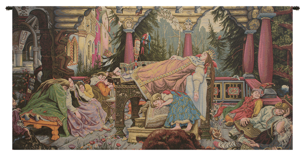 Victor Vasnetsov Sleeping Beauty Decorative Tapestry Wall Hanging 26 x 48in Fairy Tale Figurative Jacquard Woven Wall Art