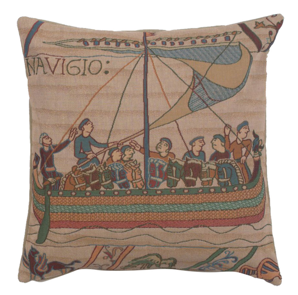 Bayeux The Boat Large Tapestry Pillow Cover 19x19 Inch Cotton Jacquard Woven Cushion Cover