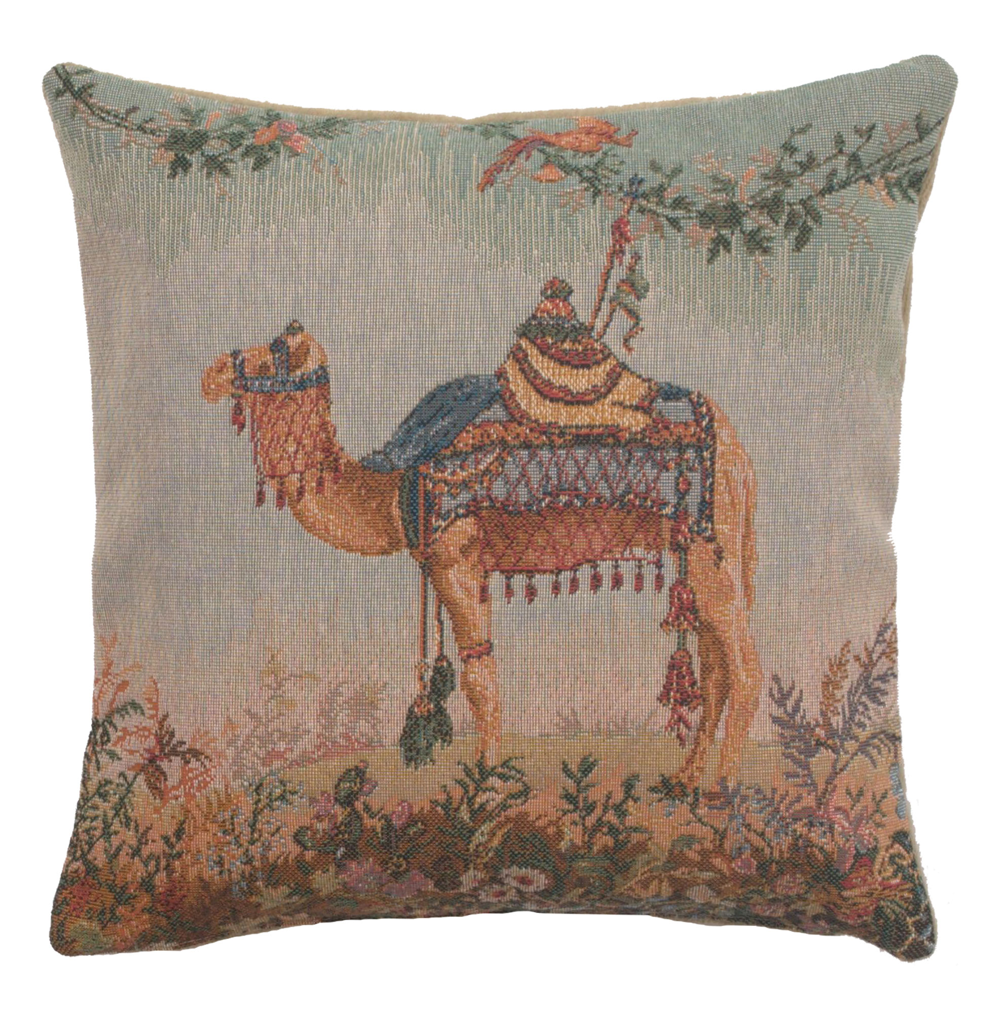 Jean Baptiste Huet Camel Small Tapestry Pillow Cover 14x14 Inch Cotton Jacquard Woven Cushion Cover