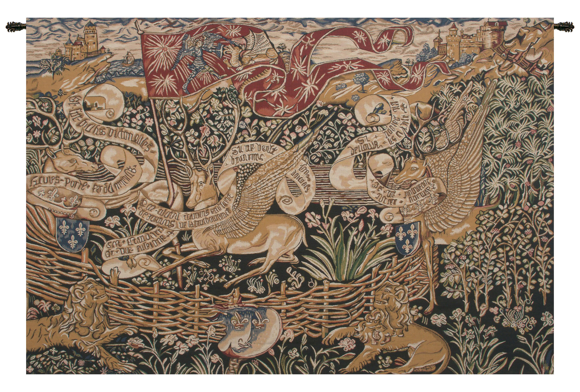 VinatgeThe Winged Stags Black Medieval Tapestry Wall Hanging 46 x 68 in