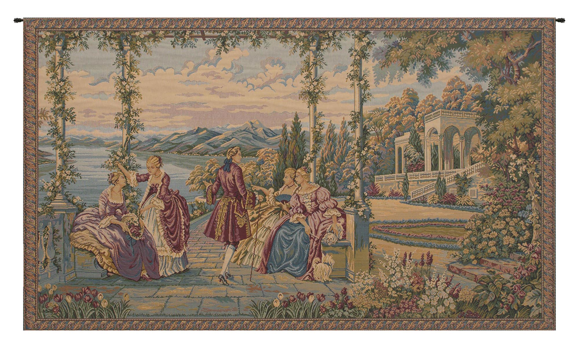 Francois Boucher Dame e Lago Tapestry Wall Hanging 26 x 43 in