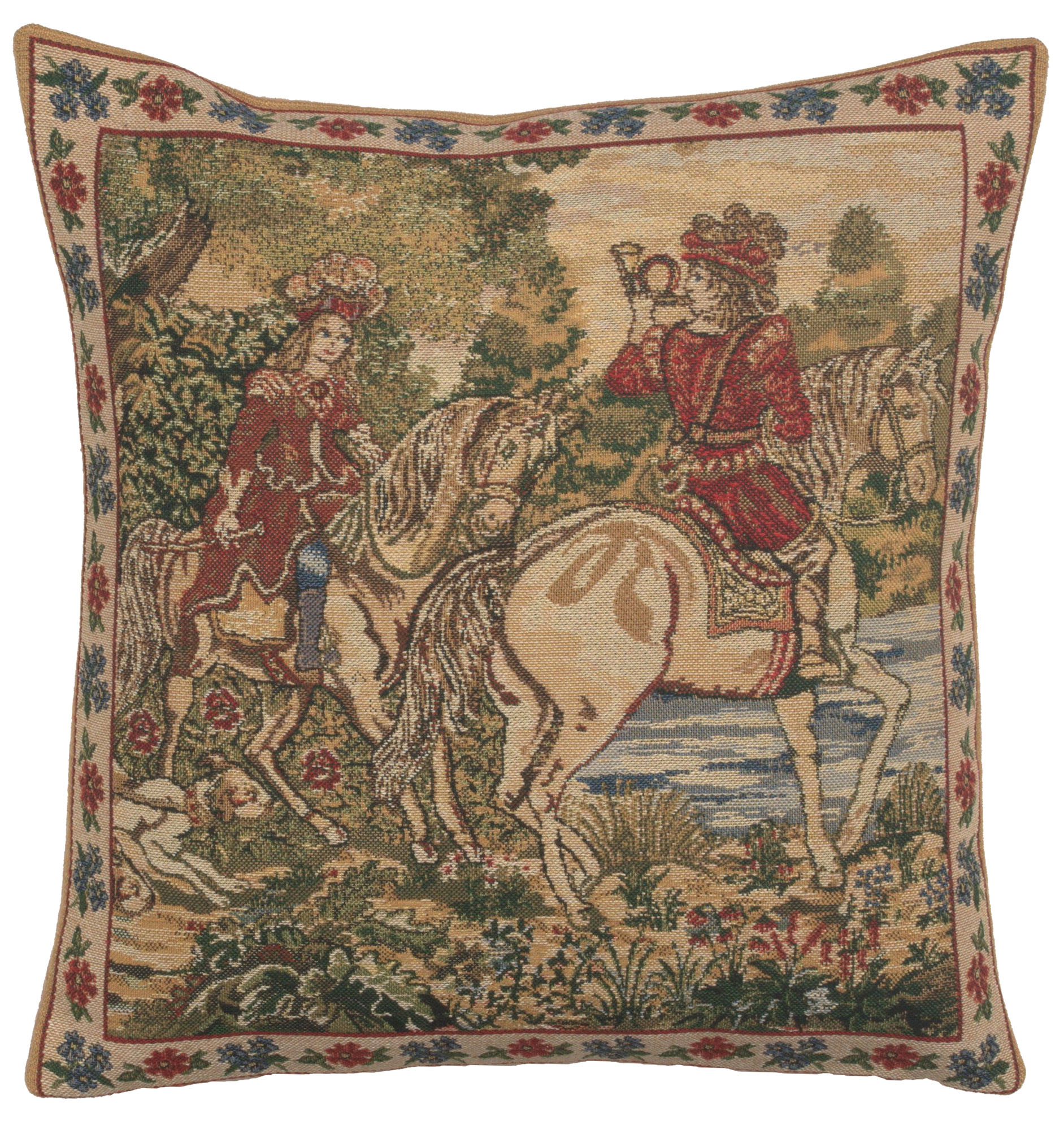 Medieval The Noble Hunt Tapestry Pillow Cover 16x16 Inch Cotton Jacquard Woven Cushion Cover