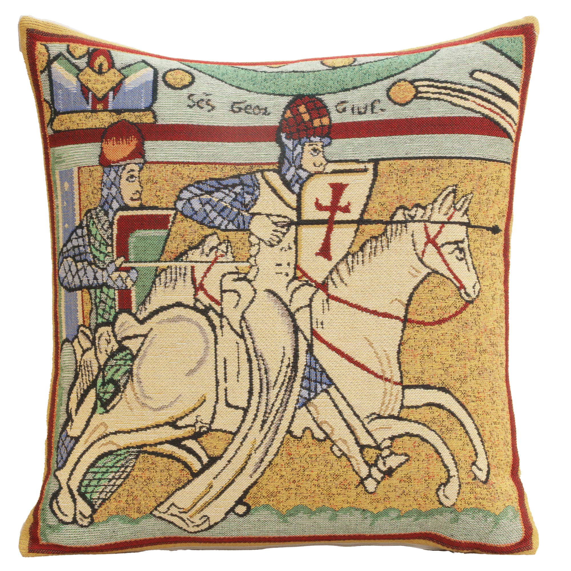 Chevaliers de St. Gregoire Medieval Tapestry Pillow Cover 16x16 Inch Cotton Jacquard Woven Cushion Cover