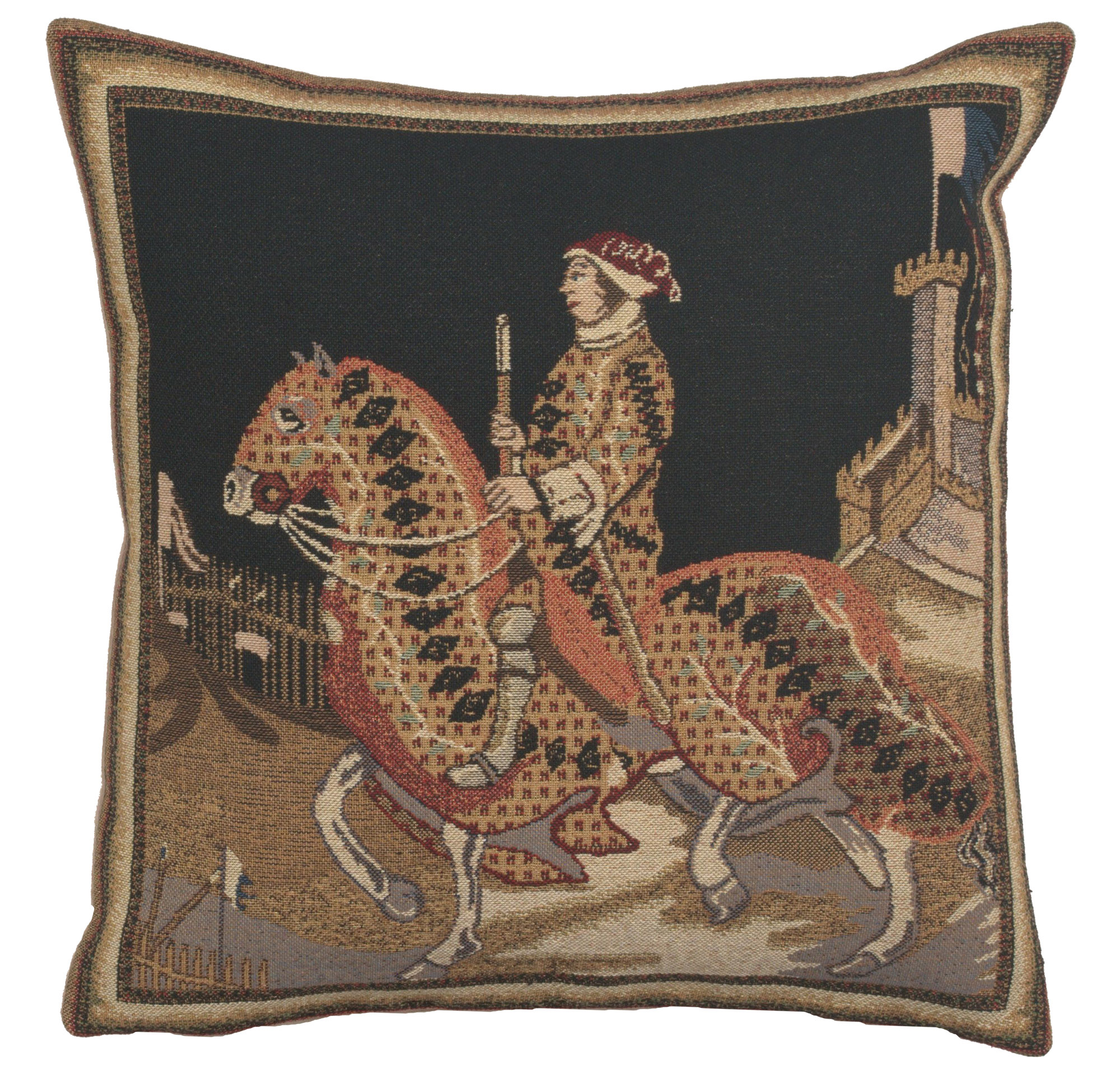 Medieval Knight of Siena Tapestry Pillow Cover 16x16 Inch Cotton Jacquard Woven Cushion Cover