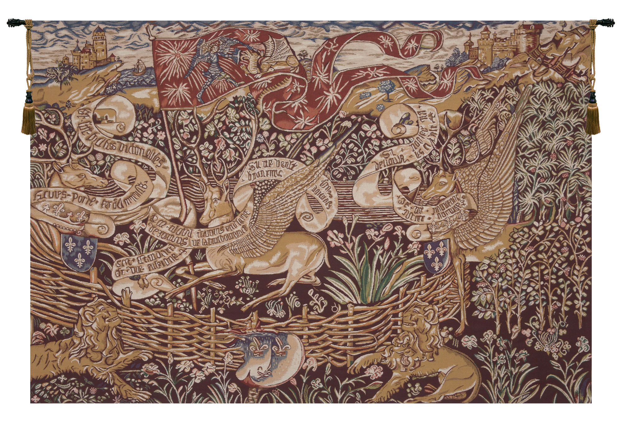 Medieval The Winged Stags Renaissance Tapestry Wall Hanging 46 x 68 in