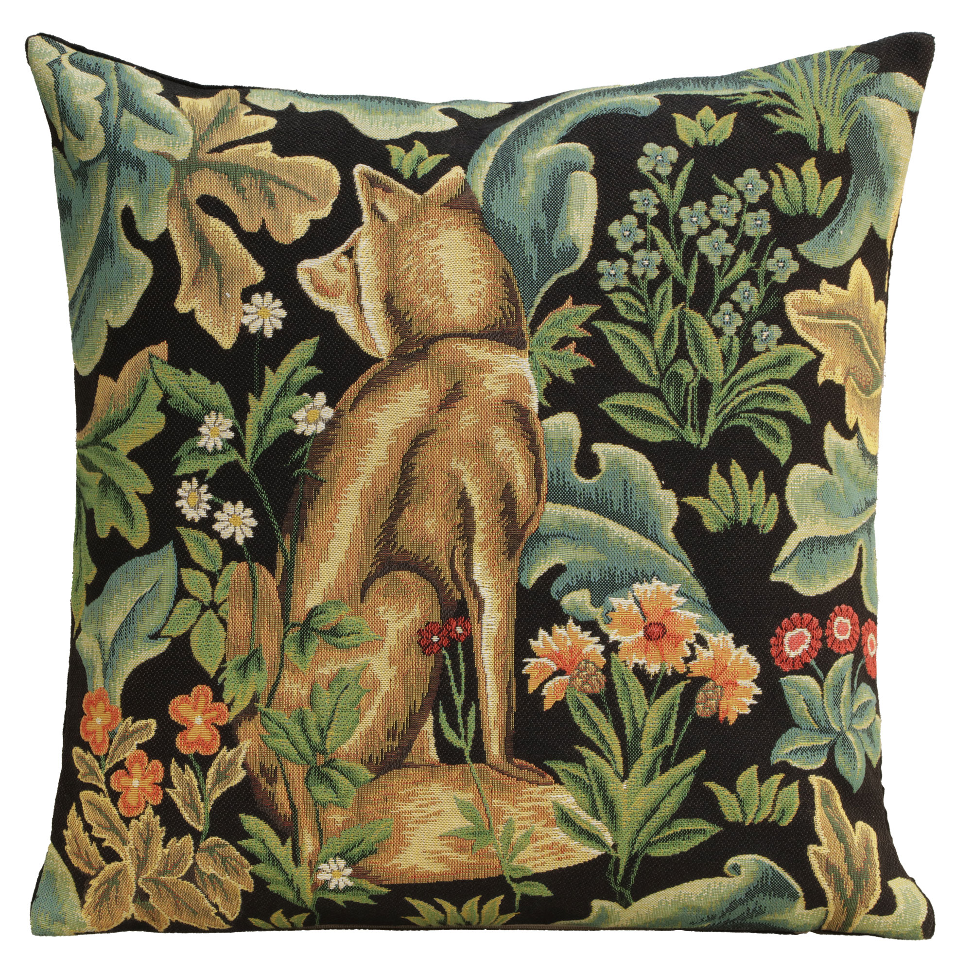Black Wolf Belgian Tapestry Pillow Cover 18x18 inch 100% Cotton Belgian Jacquard Woven Cushion Cover