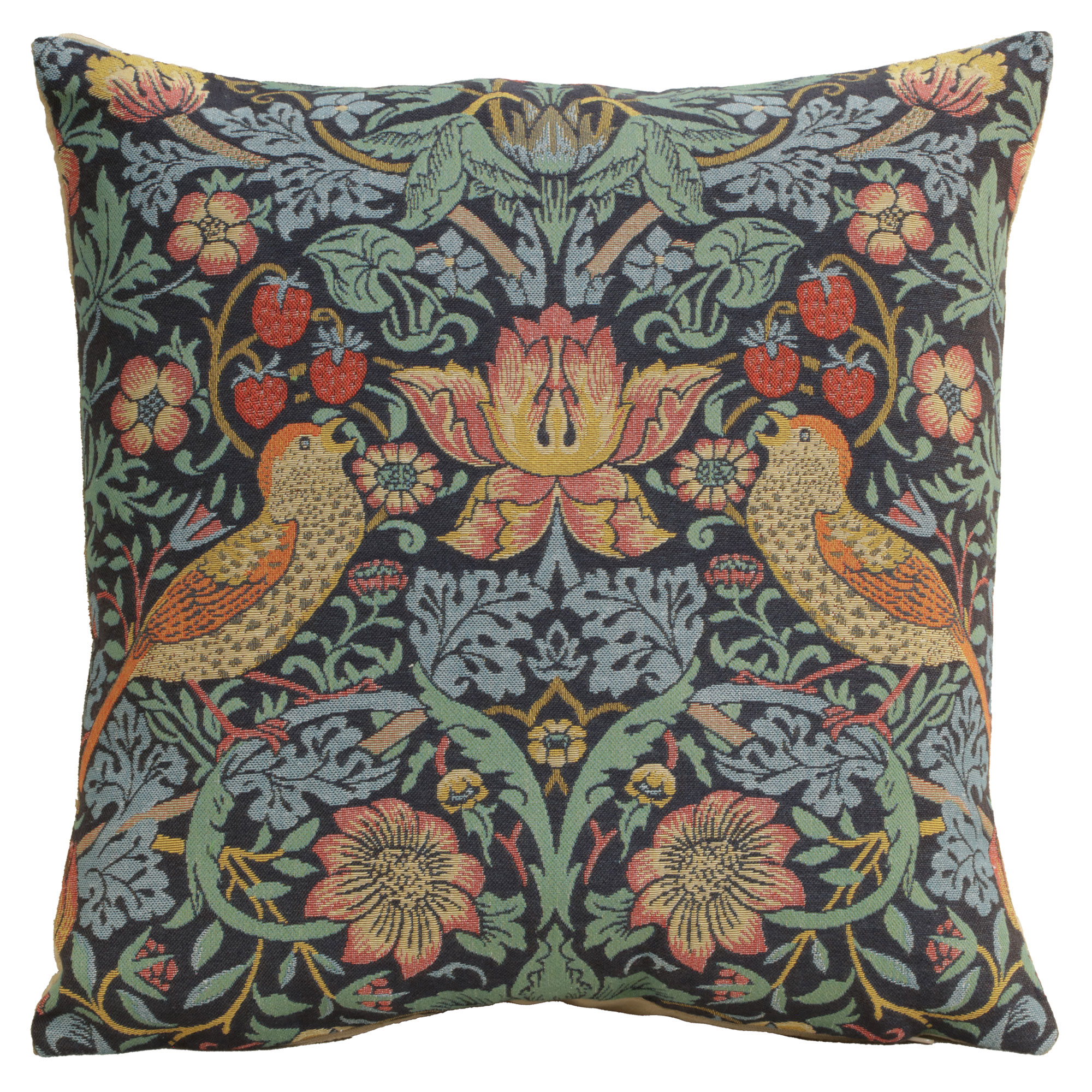 Blue Strawberry Thief Belgian Tapestry Pillow Cover 18x18 inch 100% Cotton Belgian Jacquard Woven Cushion Cover
