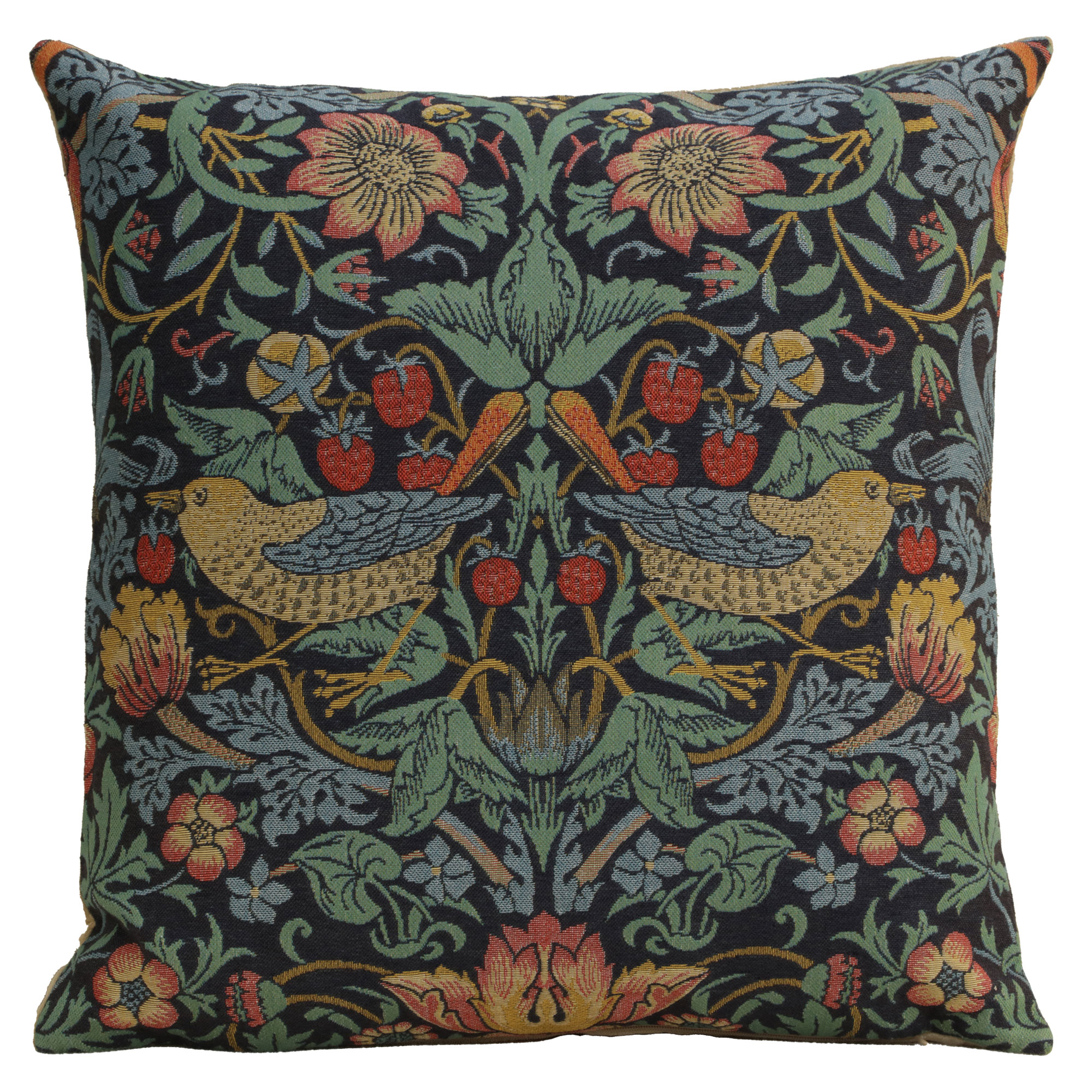 Blue Strawberry Belgian Tapestry Pillow Cover 18x18 inch 100% Cotton Belgian Jacquard Woven Cushion Cover